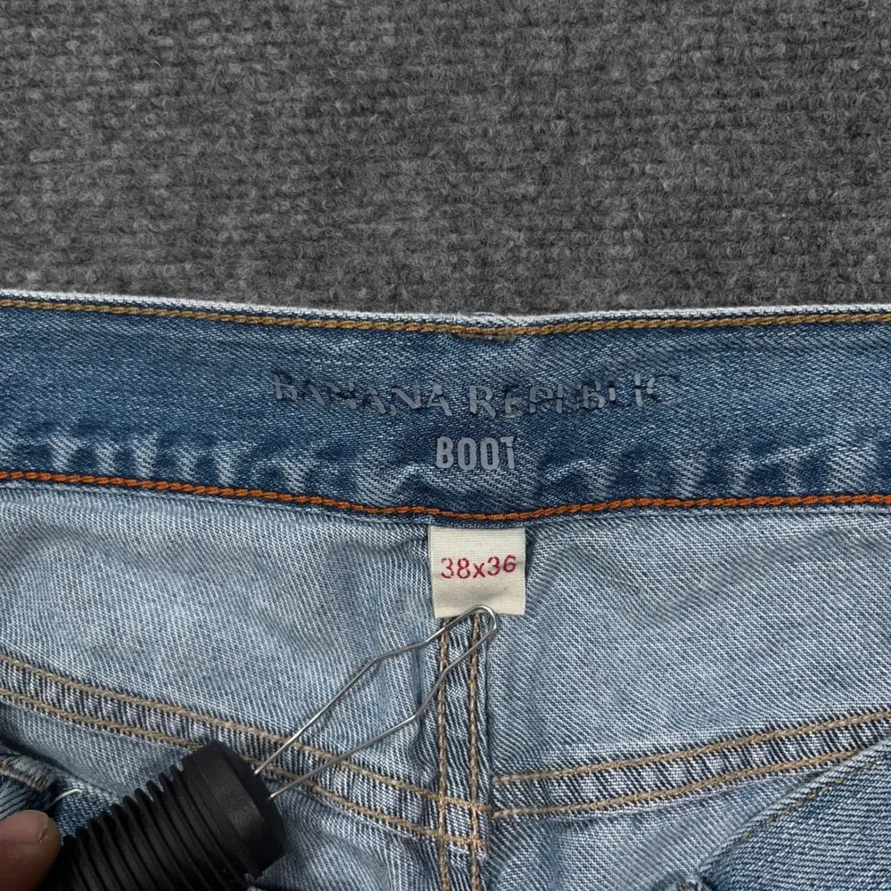 Banana Republic Boot Cut Jeans Mens 38x36 Light Wash Denim Blue Whisker Cowboy